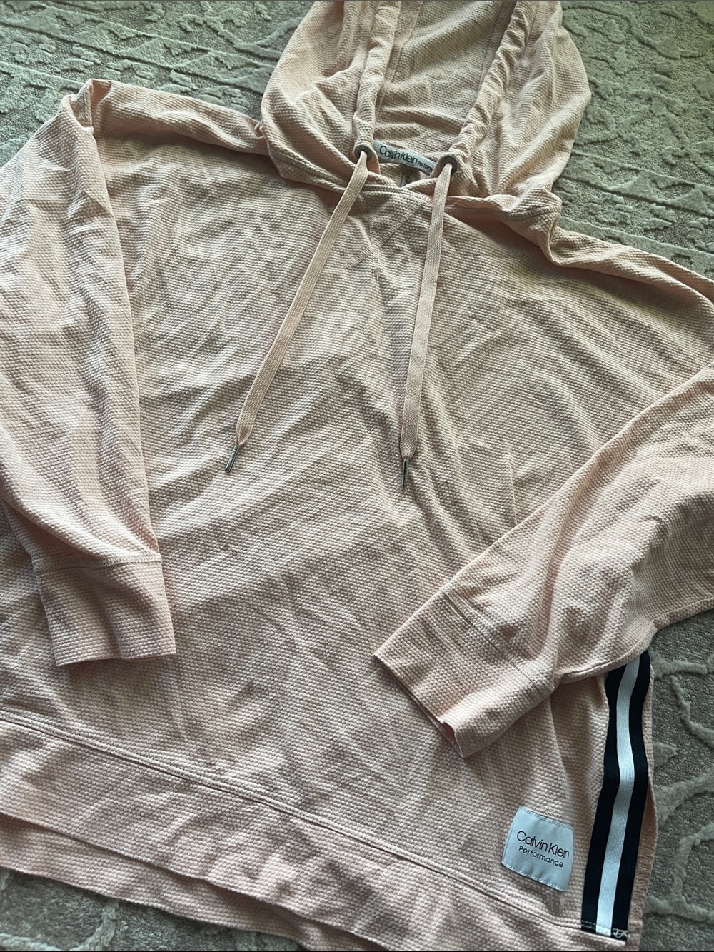 Calvin Klein Performance Pale Pink Hooded Waffle Knit Sweater
